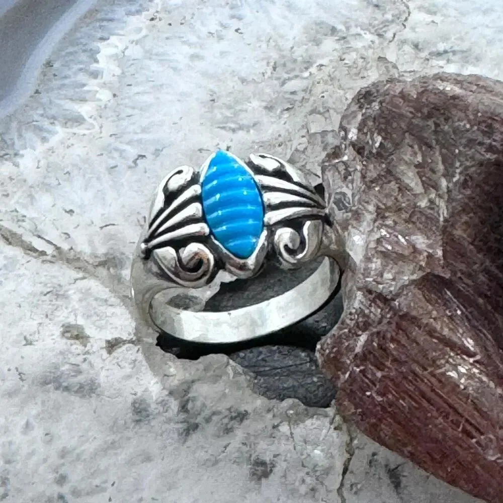 Carolyn Pollack Sterling Marquise Carved Turquoise Decorated Ring For Women - Picture 5 of 10